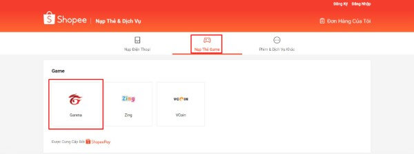 Chọn “Nạp thẻ game”