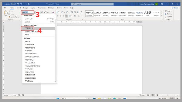 Nhập tên OpenType Font