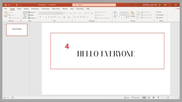 Font tự động được hiển thị