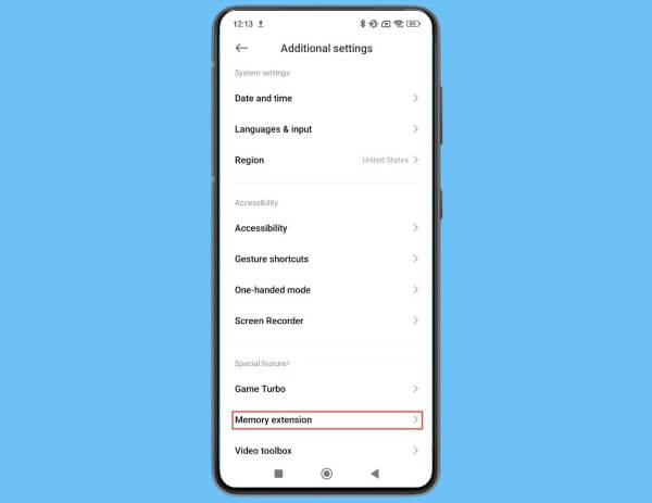 Nhấn Mở rộng bộ nhớ (Memory extension)