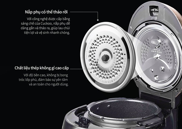 Nồi cơm điện Cuckoo CRP-R1000F thiết kế nắp phụ có thể tháo rời