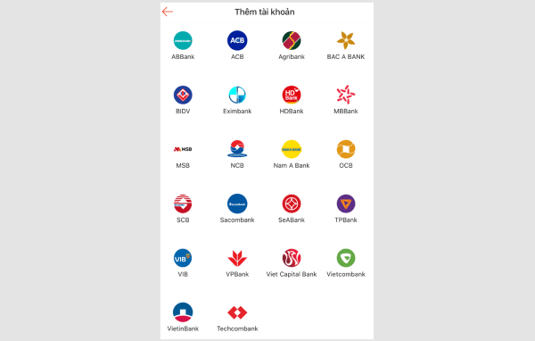 Chọn ngân hàng muốn liên kết