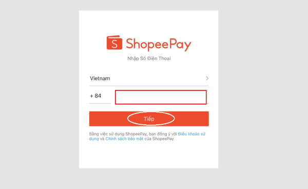 Nhập số điện thoại → chọn Tiếp tục