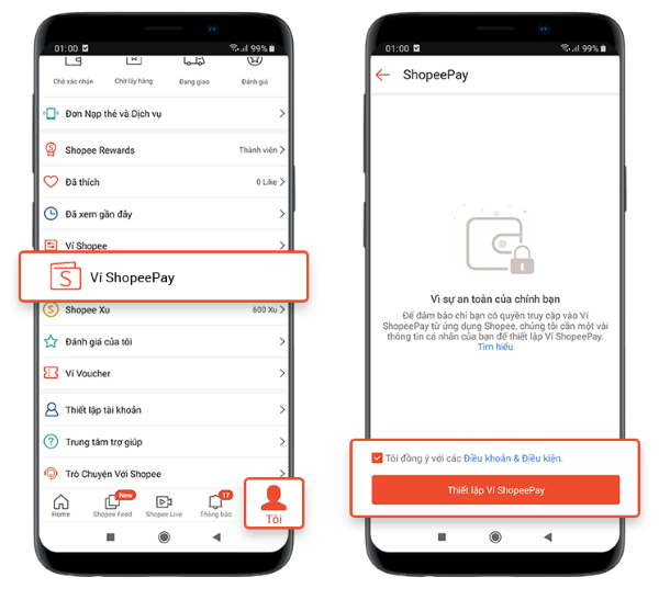 Chọn Thiết lập Ví ShopeePay