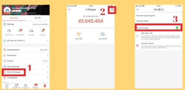 Mở mục Thiết lập Ví để kích hoạt Yêu cầu thanh toán tự động