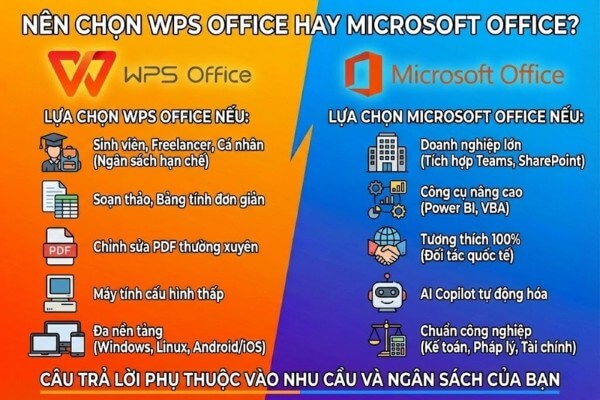 Lựa chọn WPS Office hay Microsoft Office tùy nhu cầu và chi phí