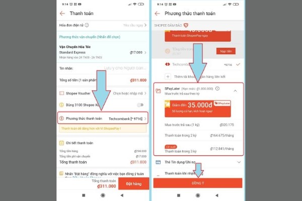 Xác nhận thanh toán bằng ví trả sau