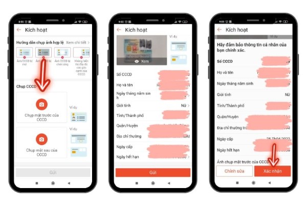Chụp hai mặt CCCD và nhấn xác nhận