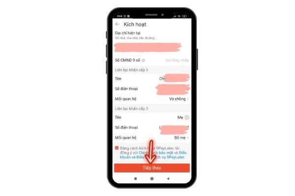 Nhập các thông tin xác nhận cần thiết