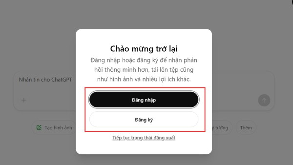 Nhấn Đăng nhập hoặc Đăng ký