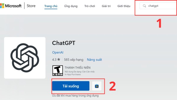 Mở Windows Store → nhập “ChatGPT”