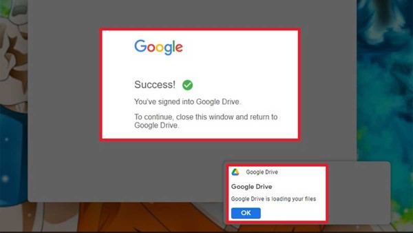 Thông báo cài đặt và đăng nhập thành công
