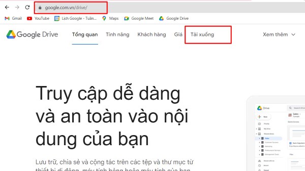 Truy cập trang chủ Google Drive bằng trình duyệt web trên máy tính