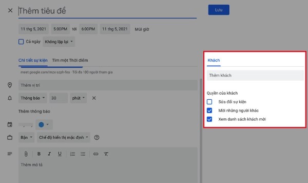 Điều chỉnh quyền của khách được mời