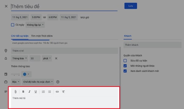 Thêm ghi chú hoặc mô tả nội dung