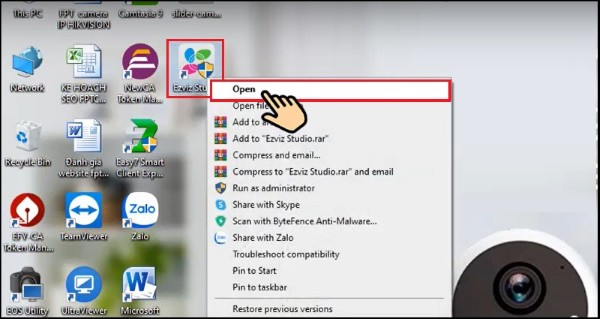 Nhấp vào biểu tượng EZVIZ → chọn Open