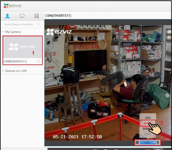 Chọn camera cần quan sát và thiết lập cần thiết