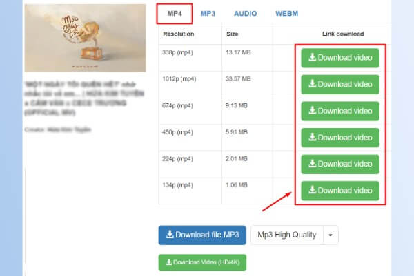 Nhấn Download video