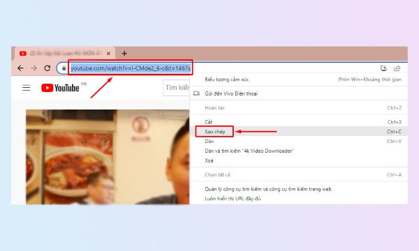 Sao chép URL video YouTube