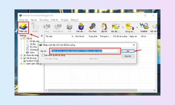 Mở IDM → chọn Thêm URL