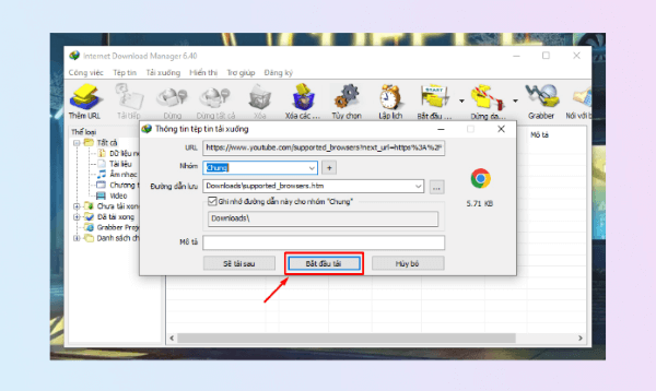 Nhấn Bắt đầu tải