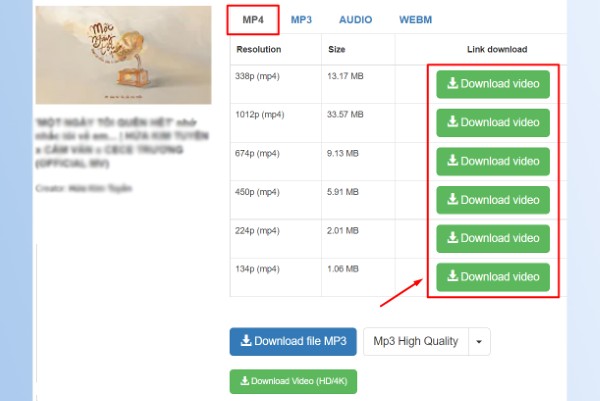 Nhấn Download video