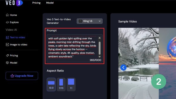 Nhập mô tả  và chọn tỉ lệ khung hình