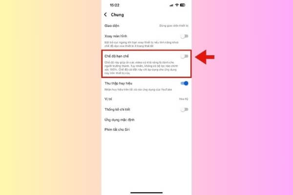 Tắt mục Chế độ hạn chế