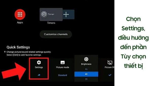  Chọn Settings (Cài đặt) 