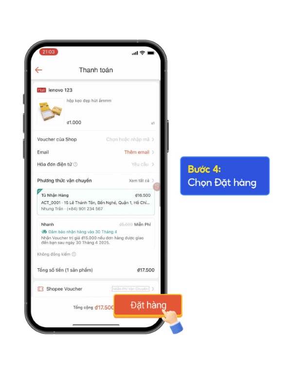 Nhấn “Đặt hàng”