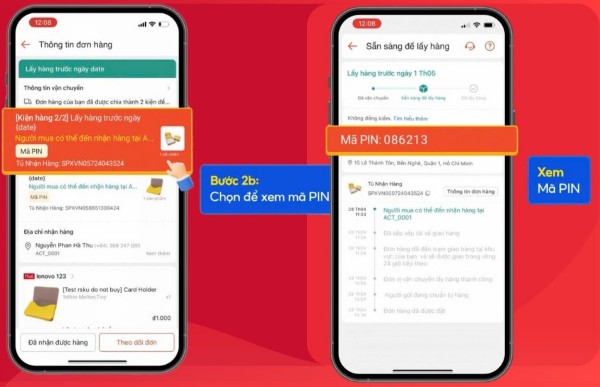 Chọn “Thông tin vận chuyển” để xem mã PIN