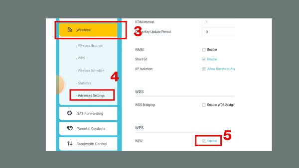Truy cập mục Wireless hoặc Advanced Settings