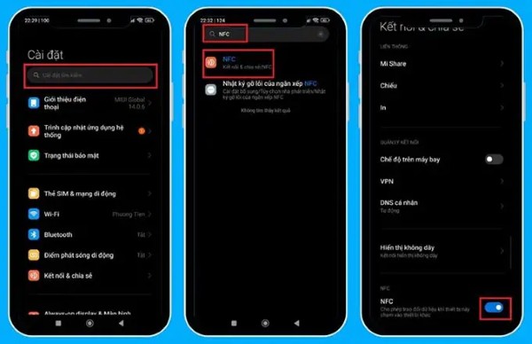 Nhấn vào NFC và gạt công tắc sang phải để bật