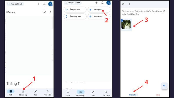 Chọn ảnh hoặc video > nhấn Khôi phục