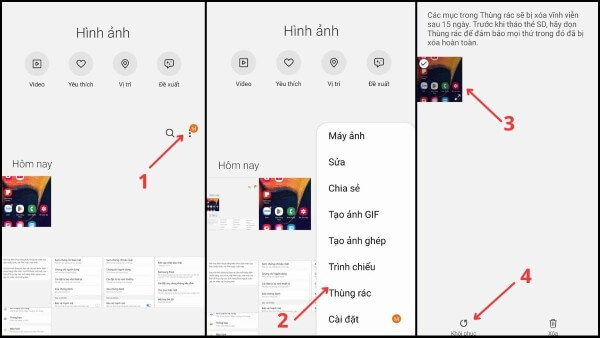 Chọn ảnh hoặc video > nhấn Khôi phục