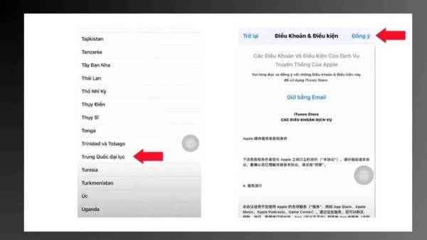 Nhấn Thay đổi quốc gia/vùng