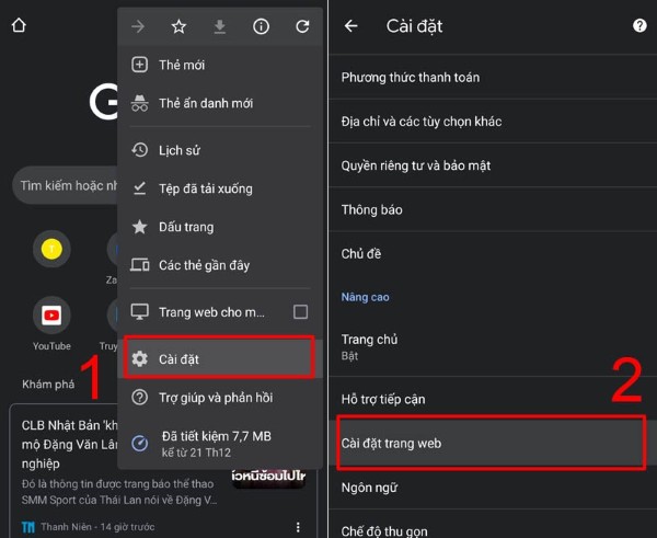 Chọn Settings > chọn Site Settings