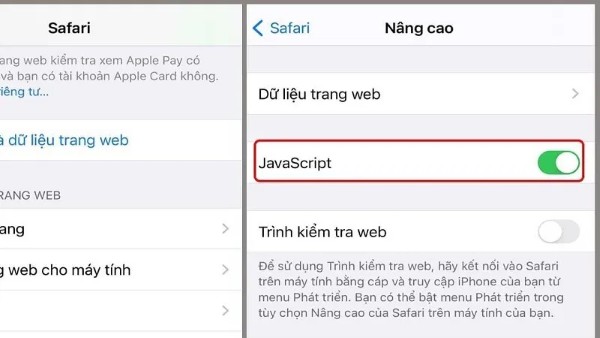 Kích hoạt mục JavaScript