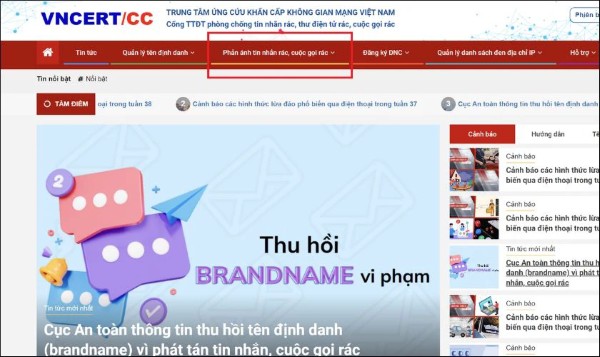 Chọn Phản ánh tin nhắn rác, cuộc gọi rác