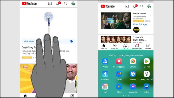 Dùng 3 ngón tay vuốt màn hình từ dưới lên trên