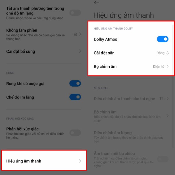 Bật tùy chọn Dolby Atmos