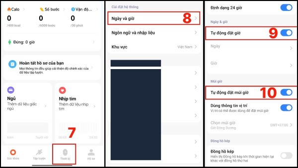 Bật Tự động đặt giờ và Tự động đặt múi giờ