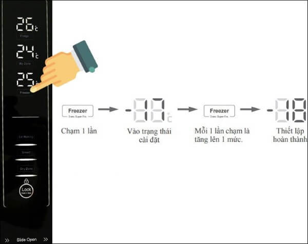 Nhấn phím Freezer để chọn mức nhiệt phù hợp