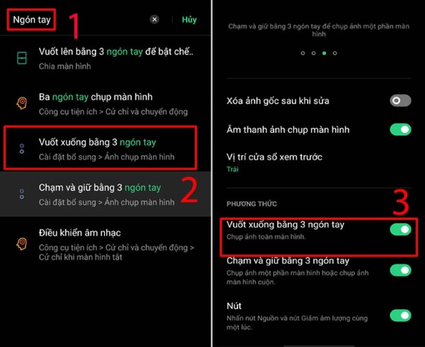 Chọn Vuốt xuống bằng 3 ngón tay