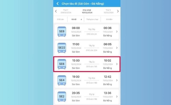 Chọn chuyến tàu di chuyển phù hợp