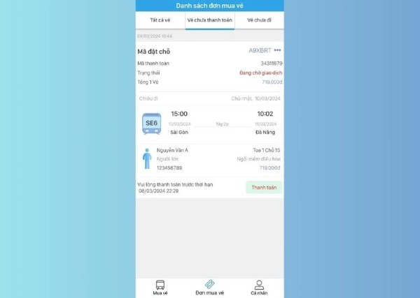 Nhấn xác nhận để hoàn thành đặt vé