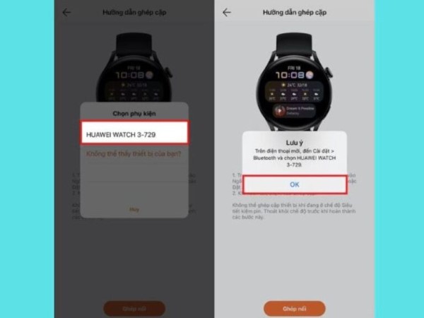Mở ứng dụng Huawei Health > chọn tên đồng hồ > nhấn OK