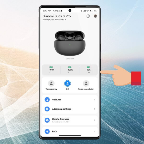 Tai nghe Xiaomi Earbuds hiển thị mức pin chi tiết