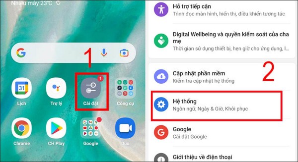 Mở Cài đặt > chọn Hệ thống