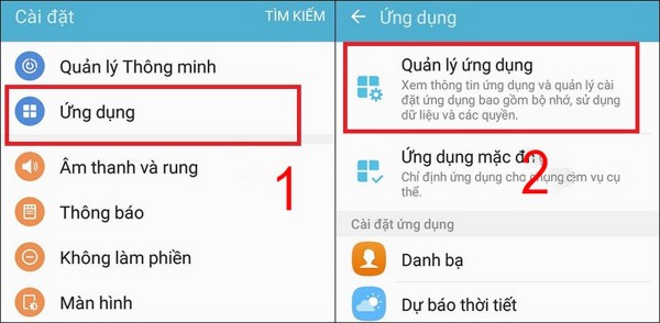 Chọn Ứng dụng > chọn Quản lý ứng dụng